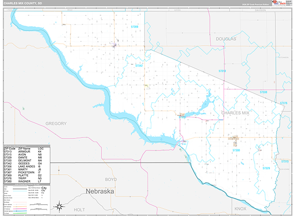 Charles Mix County, SD Zip Code Map